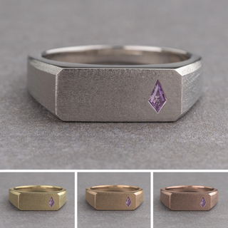 Purple Kite Sapphire Mens Signet Wedding Ring, Matte