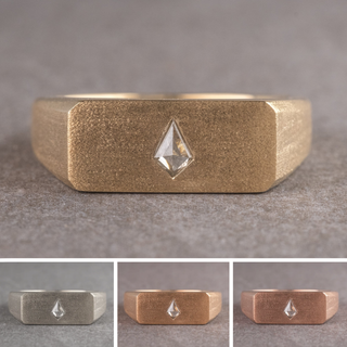 Salt and Pepper Kite Diamond Mens Signet Wedding Ring, Matte