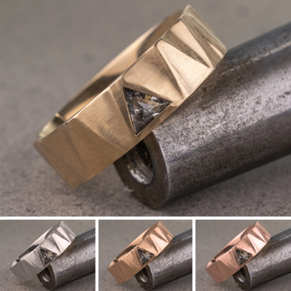 Triforce Triangle Diamond Mens Wedding Band, Comfort Fit men's wedding band, Point No Point Studio. Eco-friendly, Recycled Metals, Conflict Free.