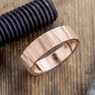 8mm 14k Rose Gold Mens Wedding Band, Wood Grain Matte