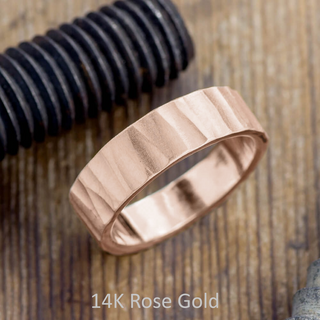 8mm Comfort Fit Mens Wedding Band, Wood Grain Matte