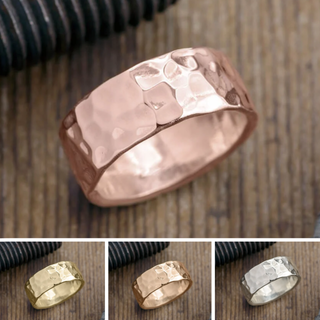 8mm Comfort Fit Mens Wedding Band, Hammered Polished