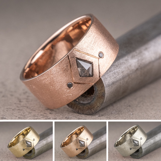 Salt and Pepper Kite Diamond Mens Wedding Band, Comfort Fit