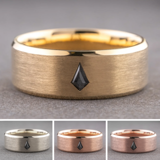 Black Speckled Kite Diamond Men's Beveled Edge Wedding Band, Comfort Fit