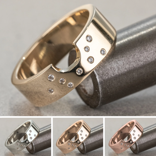 Ellipse Wedding Ring, 9 Diamond, 6mm Polished women's wedding band, Point No Point Studio. Eco-friendly, Recycled Metals, Conflict Free.