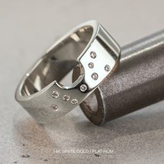 Ellipse Wedding Ring, 9 Diamond, 6mm Polished women's wedding band, Point No Point Studio. Eco-friendly, Recycled Metals, Conflict Free.