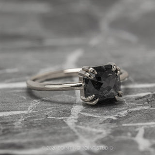 1.90 Carat Black Asscher Diamond Engagement Ring, Double Prong Jane Setting, Platinum