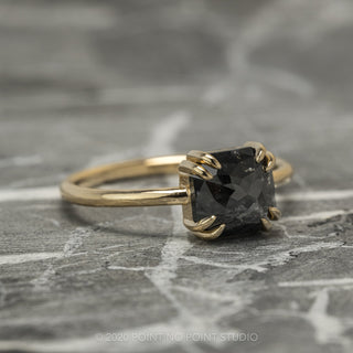 1.90 Carat Black Asscher Diamond Engagement Ring, Double Prong Jane Setting, 14k Yellow Gold