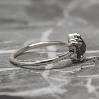 1.90 Carat Black Asscher Diamond Engagement Ring, Double Prong Jane Setting, 14k White Gold