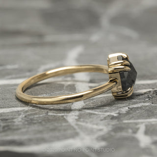 1.90 Carat Black Asscher Diamond Engagement Ring, Double Prong Jane Setting, 14k Yellow Gold