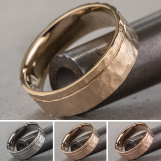 6mm Asymmetrical Notch Mens Wedding Band, Hammered Matte