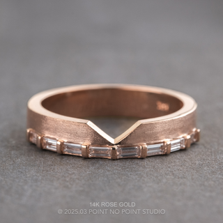 Ellipse Wedding Ring, Baguette Diamond, 4mm Matte Finish women's wedding band, Point No Point Studio. Eco-friendly, Recycled Metals, Conflict Free.