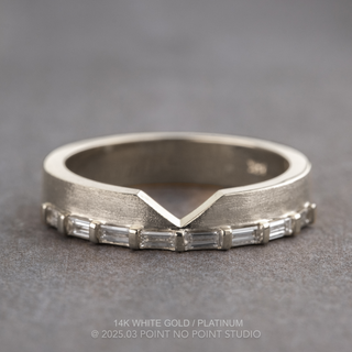 Ellipse Wedding Ring, Baguette Diamond, 4mm Matte Finish women's wedding band, Point No Point Studio. Eco-friendly, Recycled Metals, Conflict Free.