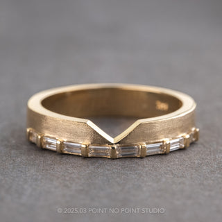 Ellipse Wedding Ring, Baguette Diamond, 4mm Matte Finish women's wedding band, Point No Point Studio. Eco-friendly, Recycled Metals, Conflict Free.