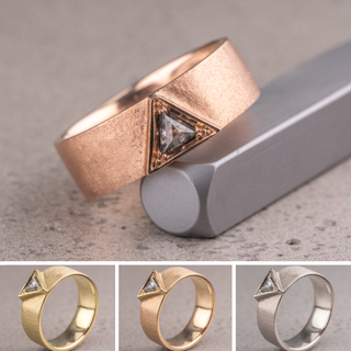 Small Salt and Pepper Triangle Diamond Mens Wedding Band, Comfort Fit men's wedding band, Point No Point Studio. Eco-friendly, Recycled Metals, Conflict Free.