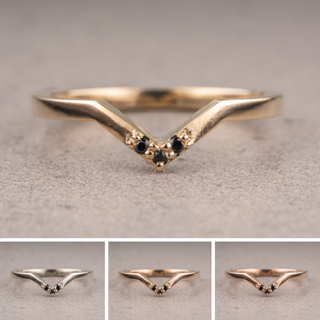Quinn Wedding Ring, 3 Black Diamond, Square Band