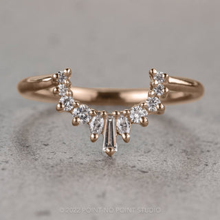 Baguette and Marquise White Diamond Wedding Band, Sage Setting, 14k Rose Gold