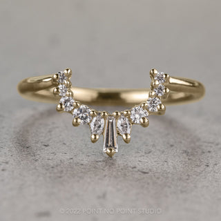 Baguette and Marquise White Diamond Wedding Band, Sage Setting, 14k Yellow Gold