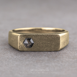 Black Salt and Pepper Hexagon Diamond Mens Signet Wedding Ring, Matte