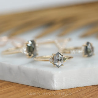1.78 Carat Salt and Pepper Hexagon Diamond Engagement Ring, Betty Setting