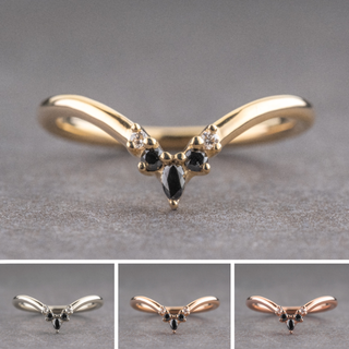 Freya Wedding Ring, 5 White and Black Diamond, Round Band women's wedding band, Point No Point Studio. Eco-friendly, Recycled Metals, Conflict Free.