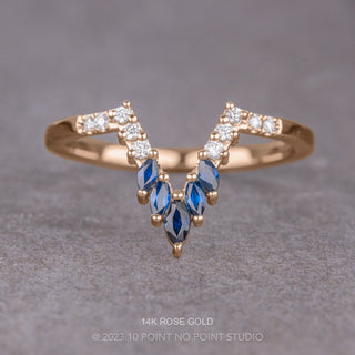Camila Wedding Ring, Sapphire Marquise, 10 Diamond