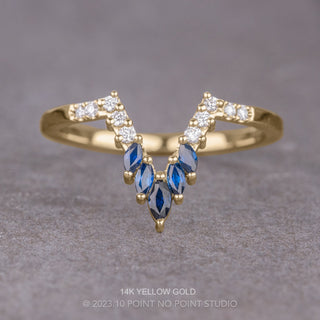 Camila Wedding Ring, Sapphire Marquise, 10 Diamond