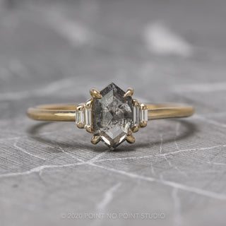 1.78 Carat Salt and Pepper Hexagon Diamond Engagement Ring, Betty Setting