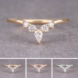 Cassie Wedding Ring Setting, 5 Diamond, Round Band