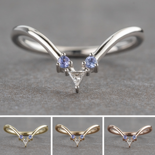 Charlotte Wedding Ring, Triangle Diamond & Tanzanite, Round Band