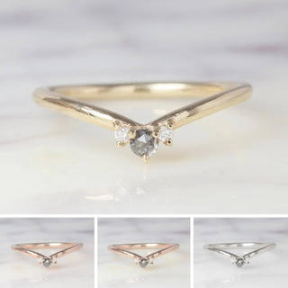 Charlotte Wedding Ring, Salt and Pepper and White Diamond, Round band