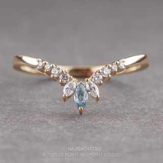 Cleo Wedding Ring, Aquamarine Marquise, 10 Diamond, Loaf Band
