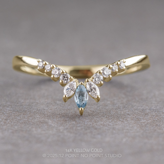 Cleo Wedding Ring, Aquamarine Marquise, 10 Diamond, Loaf Band