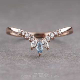 Cleo Wedding Ring, Aquamarine Marquise, 10 Diamond, Loaf Band