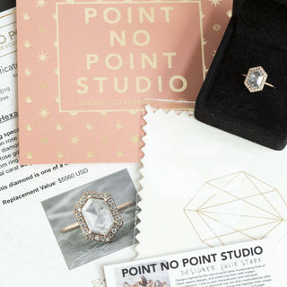 1.31 Carat Salt and Pepper Emerald Diamond Engagement Ring, Zoe Setting, 14K White Gold