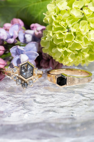 .89 Carat Black Hexagon Diamond Engagement Ring, Cygnus Setting
