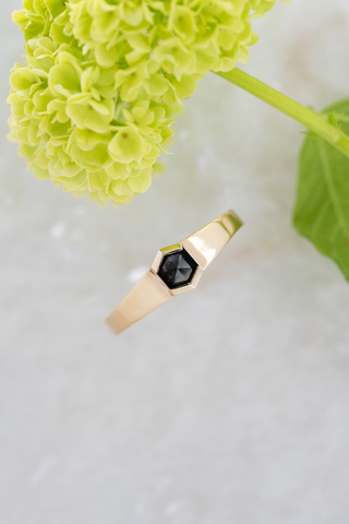 .89 Carat Black Salt and Pepper Hexagon Diamond Engagement Ring, Cygnus Setting