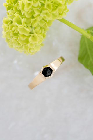 .89 Carat Black Hexagon Diamond Engagement Ring, Cygnus Setting