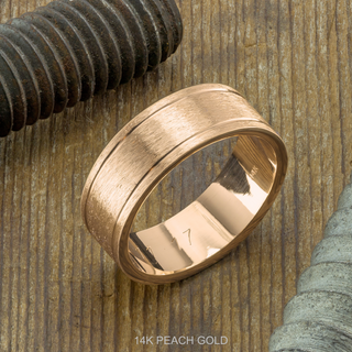 8mm Comfort Fit Mens Wedding Band, Double Channel Matte