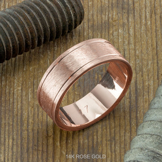 8mm Comfort Fit Mens Wedding Band, Double Channel Matte