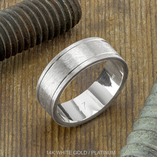 8mm Comfort Fit Mens Wedding Band, Double Channel Matte