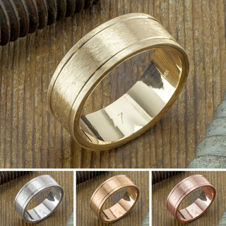8mm Comfort Fit Mens Wedding Band, Double Channel Matte