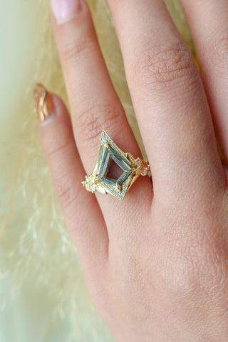 Custom Portrait Cut Sapphire Thistle Engagement Ring