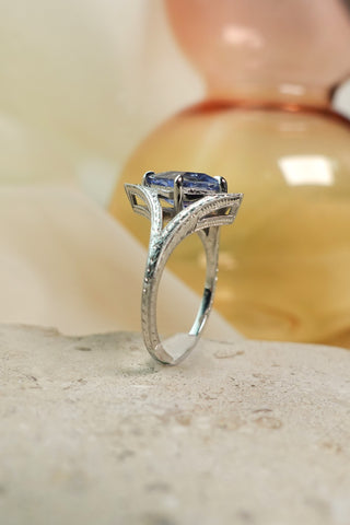 Custom Sapphire Engraved Arwen Engagement Ring