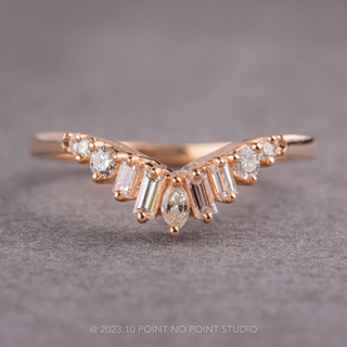 White Diamond Wedding Band, Dove Setting, 14K Peach Gold