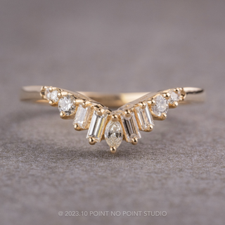 White Diamond Wedding Band, Dove Setting, 14K Yellow Gold