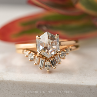 White Diamond Wedding Band, Dove Setting, 14K Peach Gold