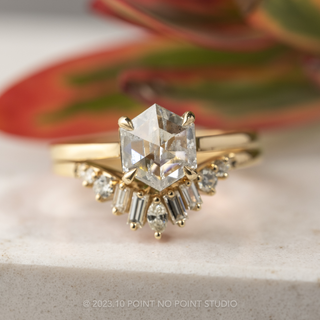 White Diamond Wedding Band, Dove Setting, 14K Yellow Gold