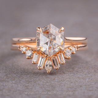 White Diamond Wedding Band, Dove Setting, 14K Peach Gold