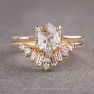 White Diamond Wedding Band, Dove Setting, 14K Yellow Gold